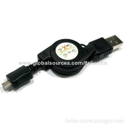 Micro 5-pin USB Data Sync Charging Adapter, Retractable Cable